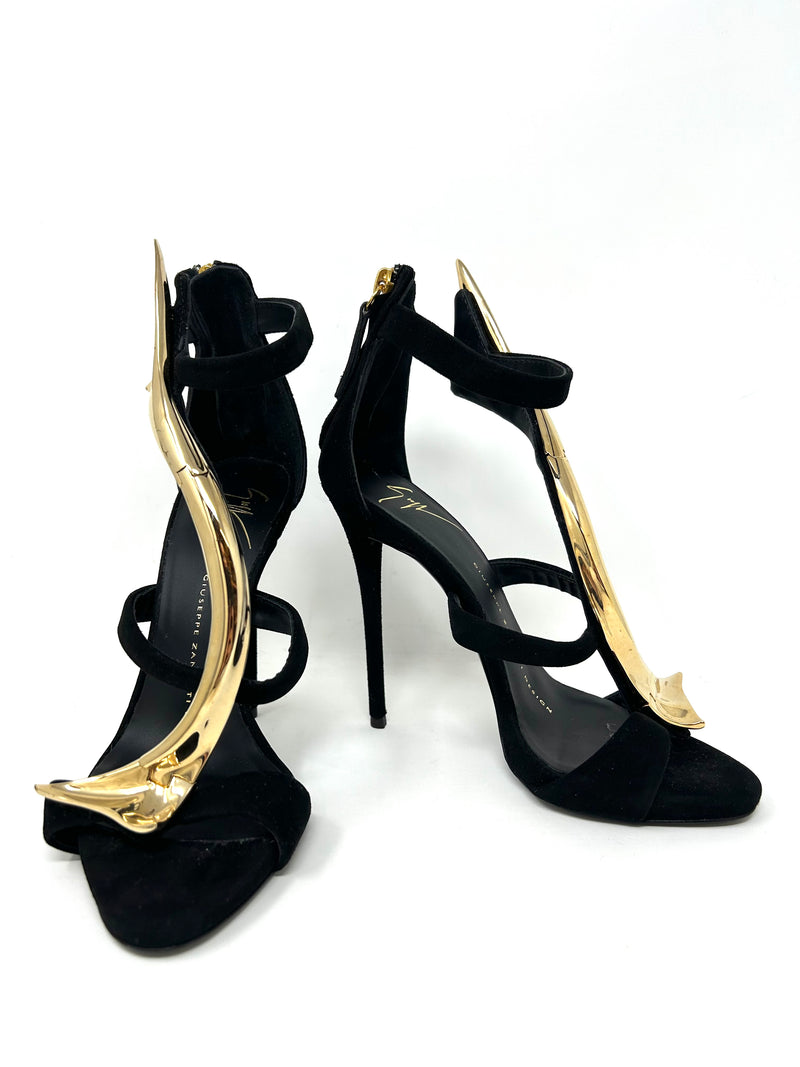 Giuseppe Zanotti Black Suede Sandals gold detail