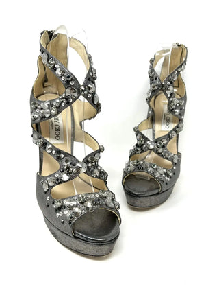 Jimmy Choo Zafira Anthracite Platform Heels Sandals 38.5 UK 5.5