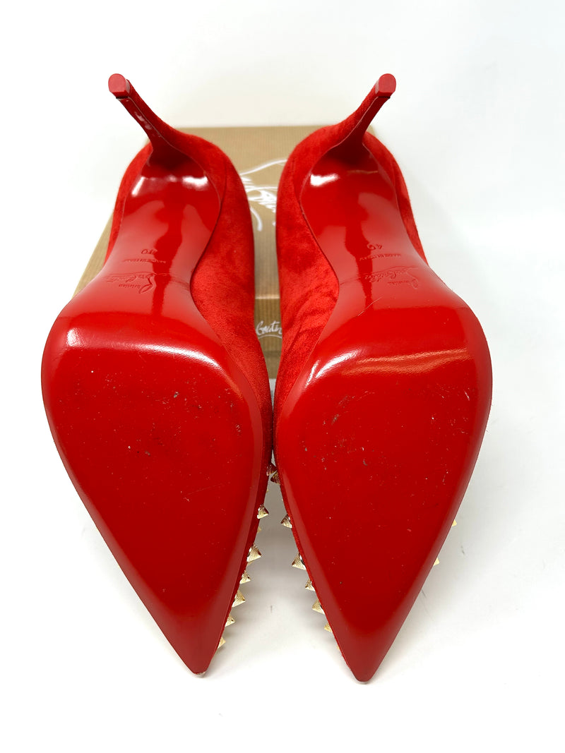 Christian Louboutin Red Suede Golden Spike Heels