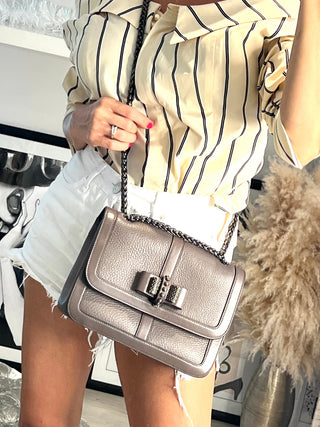 Christian Louboutin Sweet Charity Medium Grey Leather Shoulder Bag