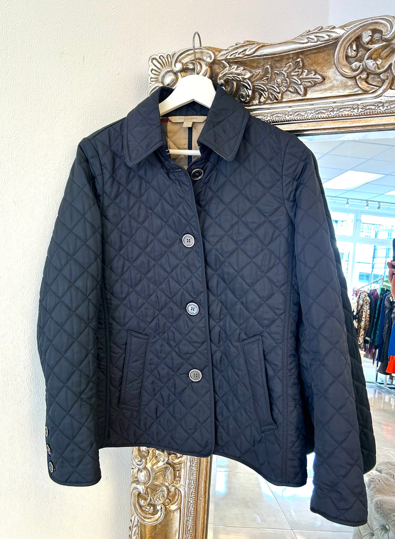 Burberry Brit Navy Blue Diamond Quilted Button Front Jacket S – High ...