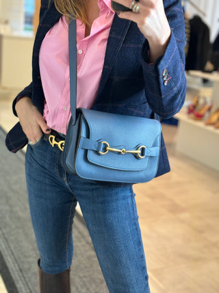 Gucci Bright Brit Blue Grained Leather Shoulder Bag