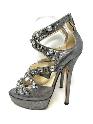 Jimmy Choo Zafira Anthracite Platform Heels Sandals 38.5 UK 5.5