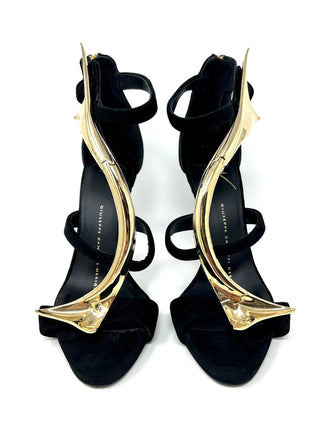 Giuseppe Zanotti Black Suede Sandals With Golden Accessory 35 UK 2