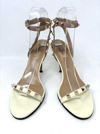 Valentino Garavani Rockstud Bone Patent Leather Sandals 38.5 UK5.5