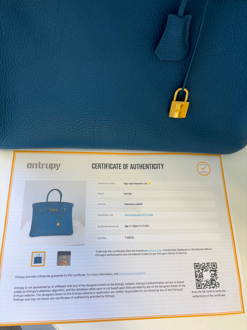 Hermes Birkin 35 Bleu De Presse Gold Hardware Togo Leather Handbag