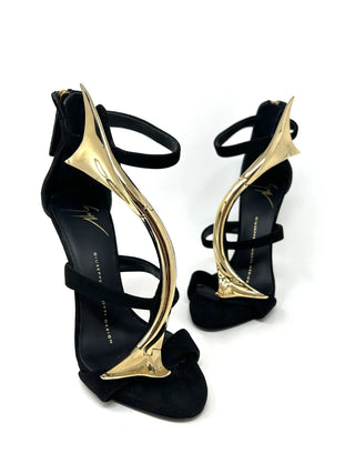 Giuseppe Zanotti Black Suede Sandals With Golden Accessory 35 UK 2