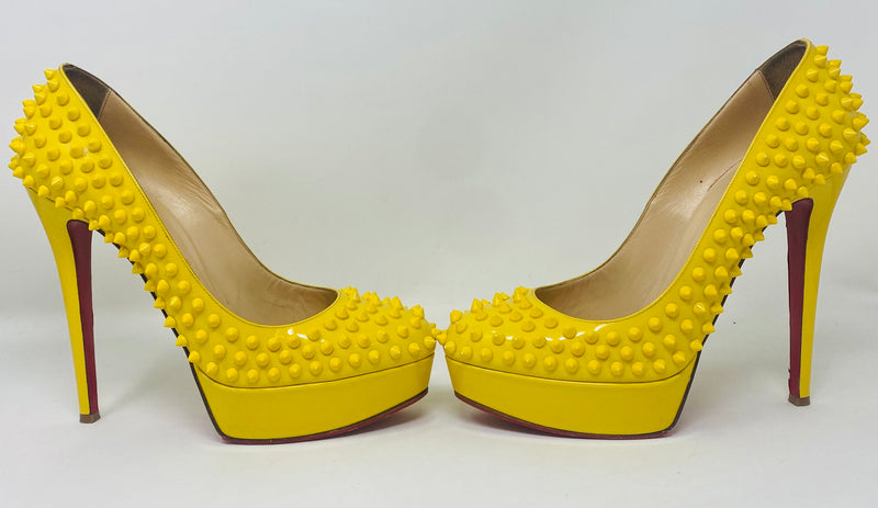 Bianca Spikes 140 Patent Leather Yellow Platform Heels 39.5 UK6.5