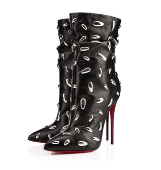 Christian Louboutin Black Leather Studded Heel Boots