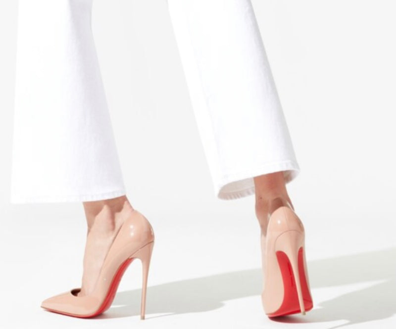 So Kate Nude Patent Heels 43 with pointed toe and signature red sole