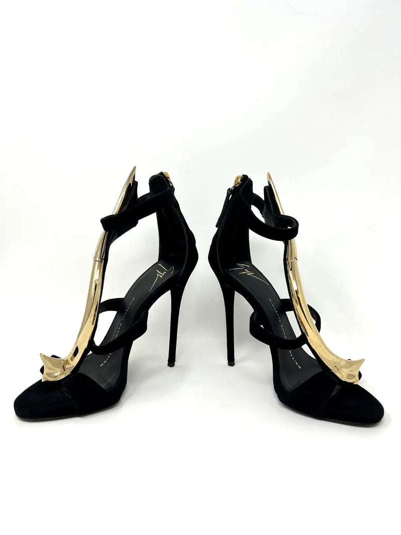 Giuseppe Zanotti Black Suede Sandals With Golden Accessory 35 UK 2