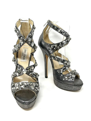 Jimmy Choo Zafira Anthracite Platform Heels Sandals 38.5 UK 5.5