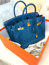 Hermes Birkin 35 Bleu De Presse Gold Hardware Togo Leather Handbag