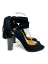 Hermes Black Suede Sandals With Tie Detail 40.5 UK 7.5