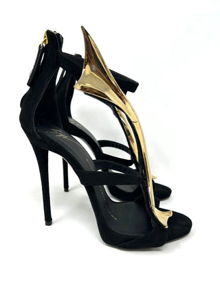 Giuseppe Zanotti Black Suede Sandals With Golden Accessory 35 UK 2 High Heel Hierarchy