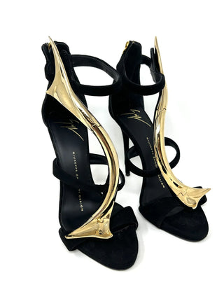 Giuseppe Zanotti Black Suede Sandals With Golden Accessory 35 UK 2