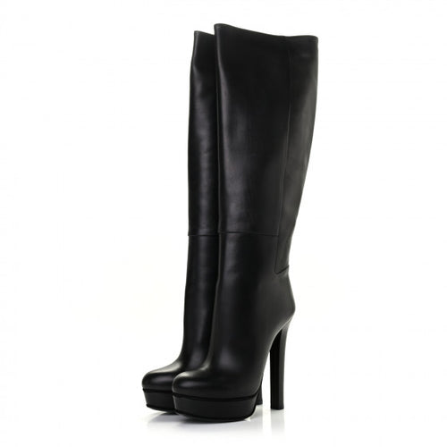 Gucci Black Leather Knee High Platform Heel Boots