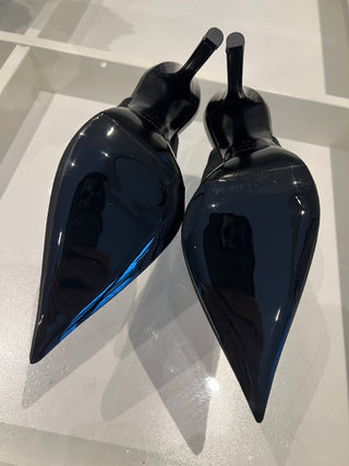 Saint Laurent Raven 110 Black Satin Slingback Heels 37 UK4