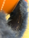 Louis Vuitton Lock It Brown Leather Dark Blue Mink Fur Slides Sandals 39 UK 6