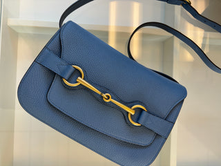 Gucci Bright Brit Blue Grained Leather Shoulder Bag