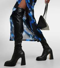Souliers Martinez Velvet 100 Black Faux Leather Over-the-Knee Platform Boots – Size EU37/UK 4