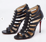 Christian Louboutin Denis 100 Buttoned Caged Black Leather Heel Sandals