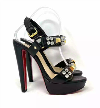 Christian Louboutin Pyrabubble 140 Black Leather Studded Heel Sandals 38 UK 5