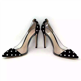 Gianvito Rossi Reine Plexi 105 Black Suede White Bead Pump Heels 36 UK 3