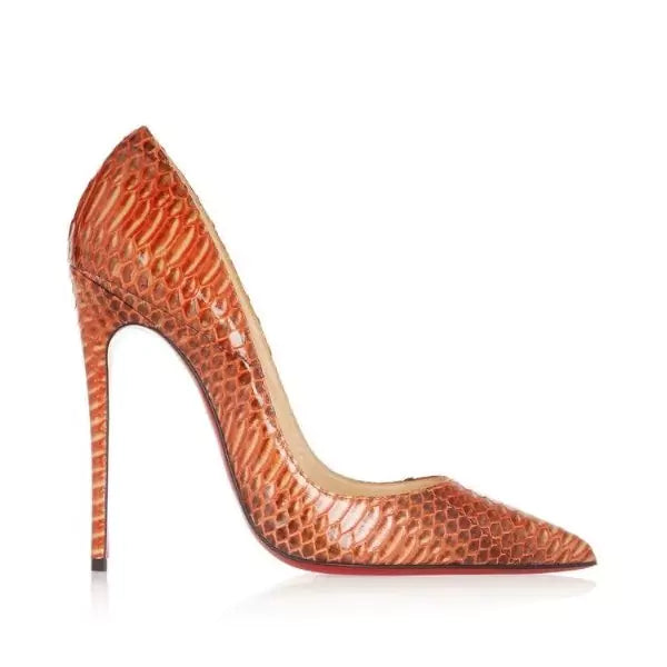 Christian Louboutin So Kate 120 Watersnake Rocaille Orange Pump Heels 38 UK 5