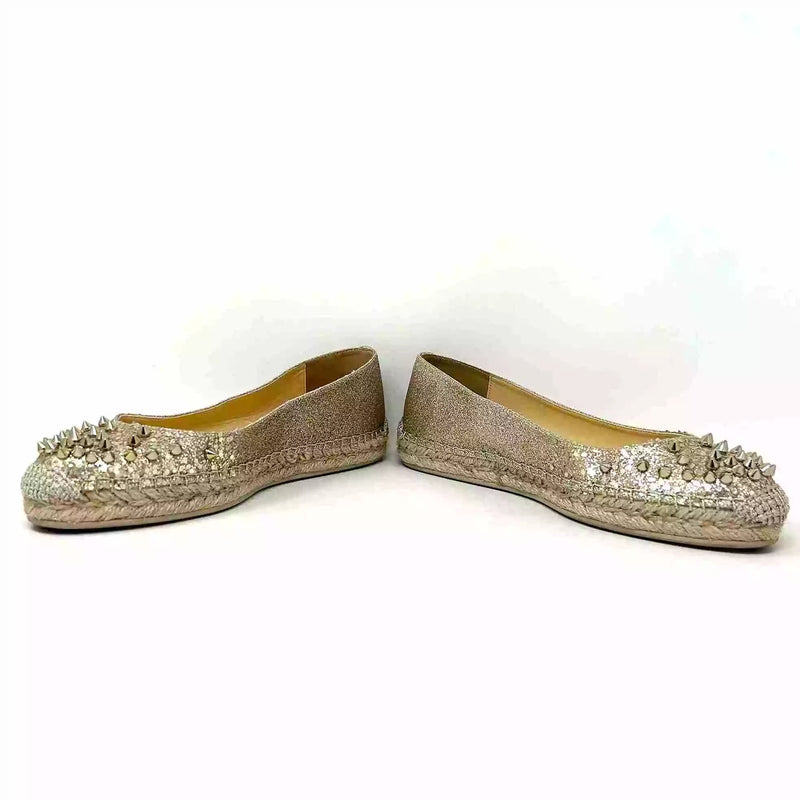 Christian Louboutin Aliochette Gold Glitter Flat Espadrille Pumps 37 UK 4