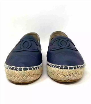 Chanel Navy Blue Leather CC Cap Toe Espadrille Flats 36 UK 3