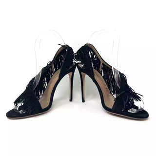 Aquazzura Wild Fringe Black Suede Heel Sandal Heels 37 UK 4