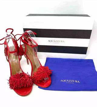 Aquazzura Wild Thing 105 Red Suede Fringed Tassel Heels Sandals 36.5 UK 3.5