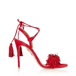 Aquazzura Wild Thing 105 Red Suede Fringed Tassel Heels Sandals 36.5 UK 3.5