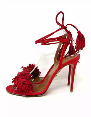 Aquazzura Wild Thing 105 Red Suede Fringed Tassel Heels Sandals 36.5 UK 3.5