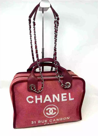 Chanel Deauville Dark Pink Red Canvas Bowling Bag