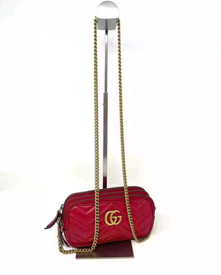 Gucci Marmont Matelasse Red Leather Triple Zip Mini Cross-Body Bag