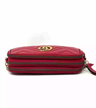 Gucci Marmont Matelasse Red Leather Triple Zip Mini Cross-Body Bag