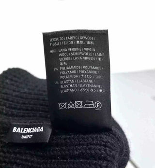 Balenciaga Black And White Logo Wool Rib Knit Beanie Hat Unifit