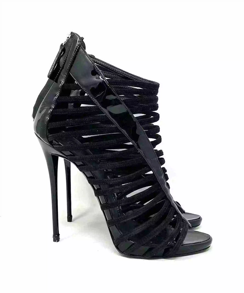 Giuseppe Zanotti Priscilla Black Suede And Patent Leather Gladiator Heels Sandals 39 UK 6