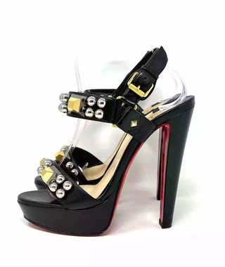 Christian Louboutin Pyrabubble 140 Black Leather Studded Heel Sandals 38 UK 5