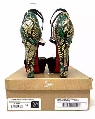 Christian Louboutin La Favorita 140 Black Suede Python Platform Heels 38 UK 5