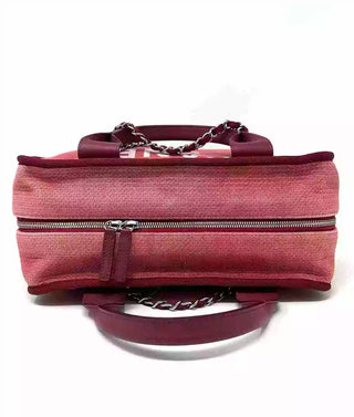 Chanel Deauville Dark Pink Red Canvas Bowling Bag