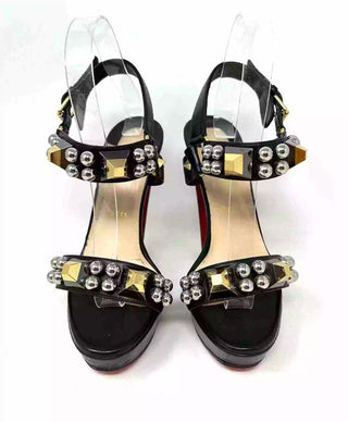 Christian Louboutin Pyrabubble 140 Black Leather Studded Heel Sandals 38 UK 5