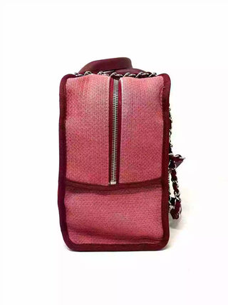 Chanel Deauville Dark Pink Red Canvas Bowling Bag