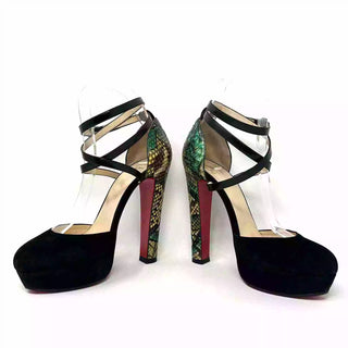 Christian Louboutin La Favorita 140 Black Suede Python Platform Heels 38 UK 5