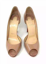 Christian Louboutin Demi You 100 Nude Patent Leather Peep Toe Heels 38 UK 5