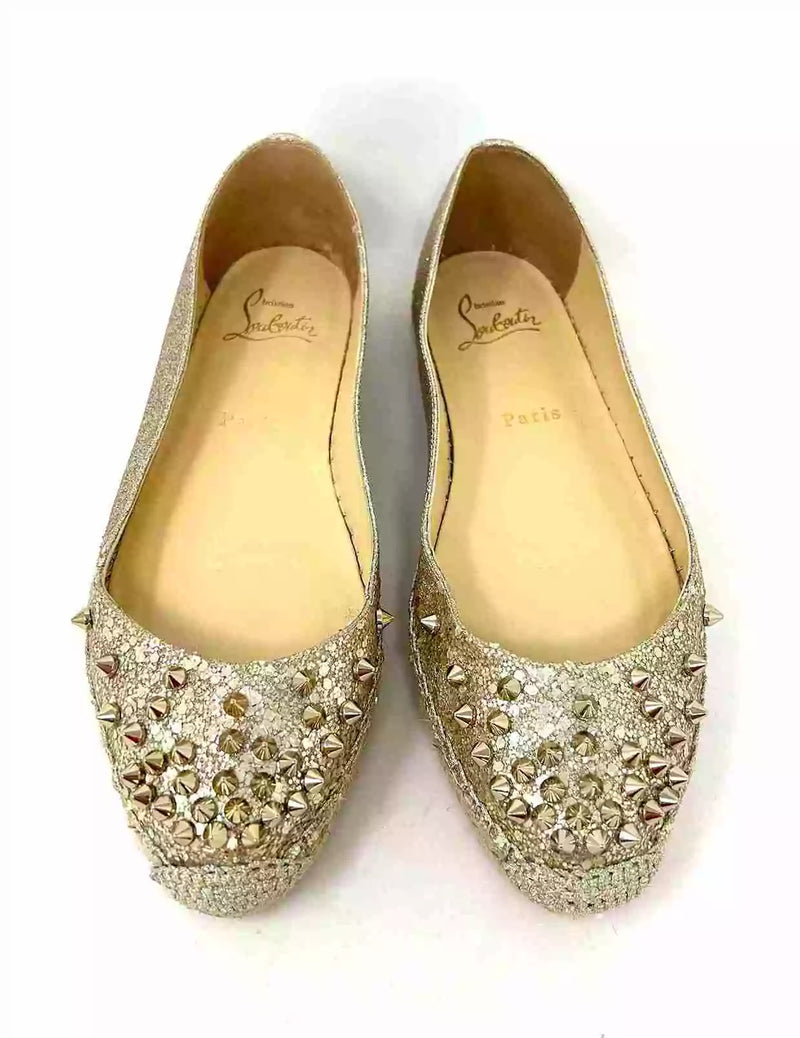 Christian Louboutin Aliochette Gold Glitter Flat Espadrille Pumps 37 UK 4