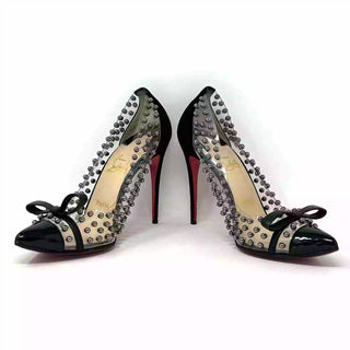 Christian Louboutin Bille Et Boule Black Suede Studded PVC Heels 39.5 UK 6.5