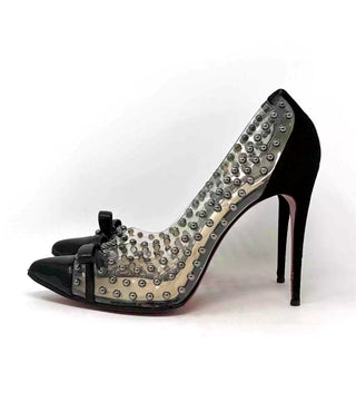 Christian Louboutin Bille Et Boule Black Suede Studded PVC Heels 39.5 UK 6.5